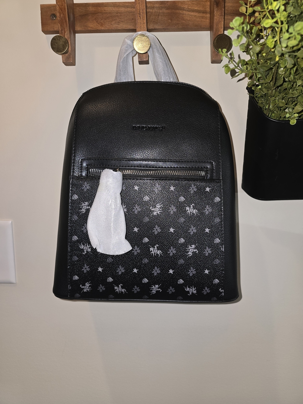 🐴 David Jones Black Signature Print Mini Backpack
